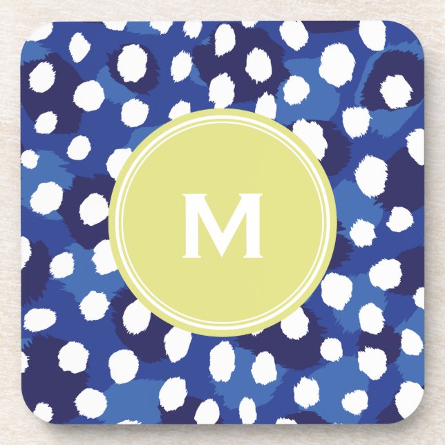 Posavasos Monograma de impresión de chita azul y blanco de M (Frente)
