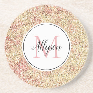 Posavasos Monograma de impresión de Purpurina de oro rosado 
