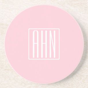 Posavasos Monograma de Iniciales Blanco Sobre Rosa Ligero