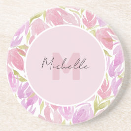 Posavasos Monograma de las flores de color rosa de la fucsia