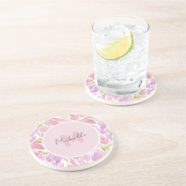 Posavasos Monograma de las flores de color rosa de la fucsia