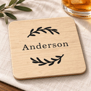 Posavasos Monograma de Laurel de Madera Natural Rústica