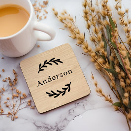 Posavasos Monograma de Laurel de Madera Natural Rústica