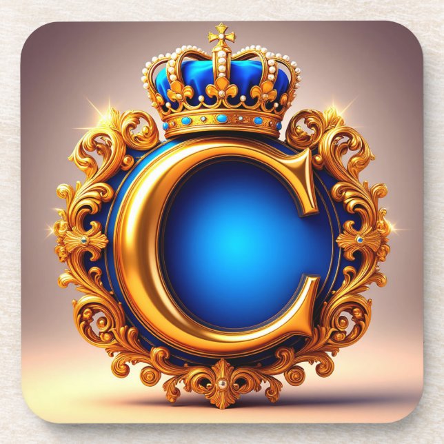 Posavasos Monograma de letra C azul real (Frente)
