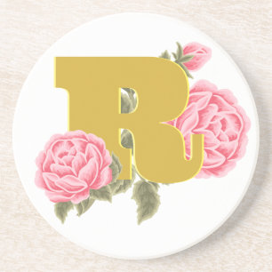 Posavasos Monograma de Letra Inicial Rosa Floral Nombre de P