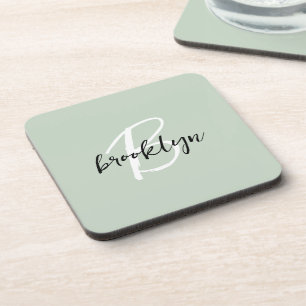Posavasos Monograma de letra script en verde sage y negro y 