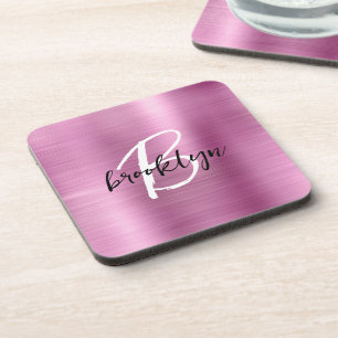 Posavasos Monograma de letra script negra y blanca en metal 