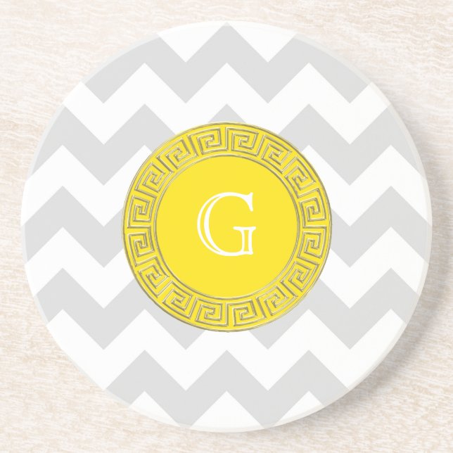 Posavasos Monograma De Llave Gris Blanca De Chevron Amarillo (Frente)