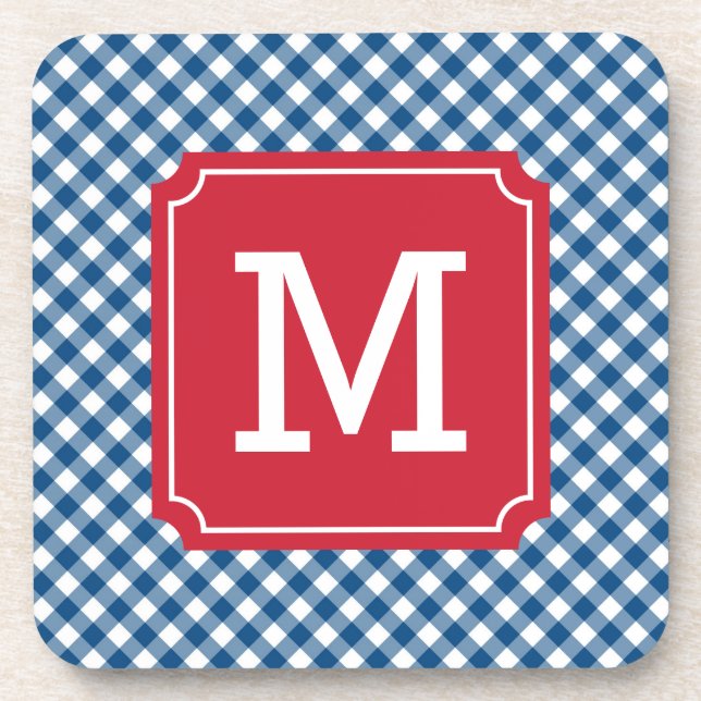 Posavasos Monograma de Moda de país Blue Gingham Personalize (Frente)