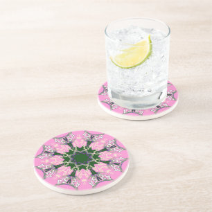 Posavasos Monograma de Moda Floral Cuta Negra y Rosa