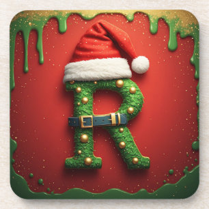 Posavasos Monograma de Navidad R con sombrero de Santa – Reg