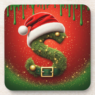 Posavasos Monograma de Navidad S con sombrero de Santa regal