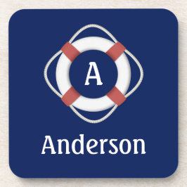 Posavasos Monograma de Navy Blue Nautical Lifesaver