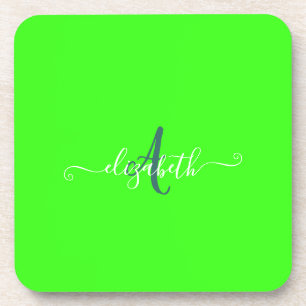Posavasos Monograma de Neón Fluorescente Verde