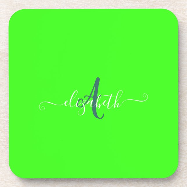 Posavasos Monograma de Neón Fluorescente Verde (Frente)