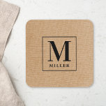 Posavasos Monograma de nombre de familia rustica moderna<br><div class="desc">Atracciones de diseño personalizado con diseño rústico moderno negro y natural con monograma personalizado de nombre familiar.</div>