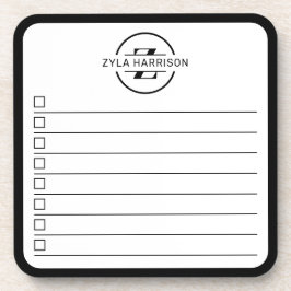 Posavasos Monograma De Nombre En Blanco Y Negro Pizarra De T
