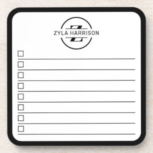 Posavasos Monograma De Nombre En Blanco Y Negro Pizarra De T
