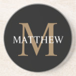 Posavasos Monograma de nombre personalizado negro<br><div class="desc">Crea tu propio posavasos redondo negro personalizado con tu nombre y monograma personalizados.</div>