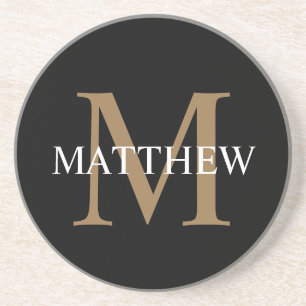Posavasos Monograma de nombre personalizado negro