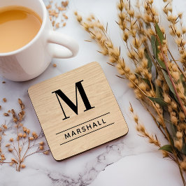 Posavasos Monograma de nombre serif de madera natural rústic