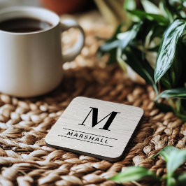 Posavasos Monograma de nombre serif en madera pálida rústica