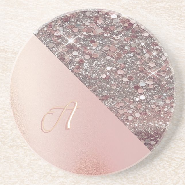 Posavasos Monograma de oro Rosa elegante (Frente)