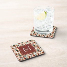 Posavasos Monograma de patrón de hojas de terracota y salvia