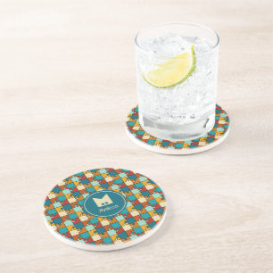Posavasos Monograma de patrón de rompecabezas de rompecabeza
