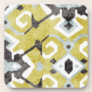 Posavasos Monograma de patrón tribal del ikat amarillo de la