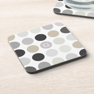Posavasos Monograma de patrones modernos de puntos de polka
