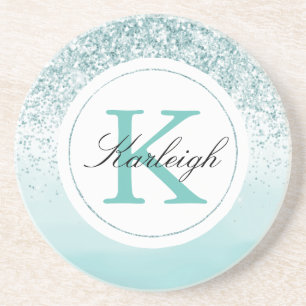 Posavasos Monograma de Purpurina Mint Ombre