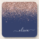 Posavasos Monograma de Purpurina rosa Rubor Rosa azul de la<br><div class="desc">Marcas de papel monográfico con guiones de Purpurina rosado Rubor azul marino y Rosa oro. Esto hace que la graduación perfecta, el cumpleaños, el boda, la ducha de novia, el aniversario, la ducha de bebé o la fiesta de soltera sea un regalo para alguien que ama el lujo glam y...</div>