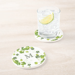 Posavasos Monograma de ramo de Shamrock verde St. Patrick's