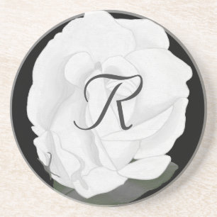 Posavasos Monograma de rosa blanca personalizar