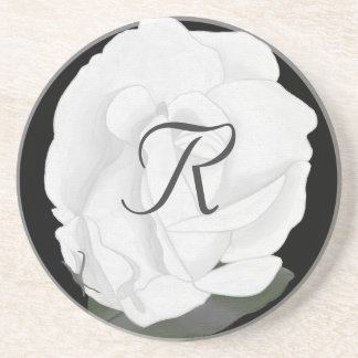 Posavasos Monograma de rosa blanca personalizar