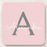 Posavasos Monograma de Rubor Gris rosa moderno con guión de<br><div class="desc">Máscaras de papel monograma Rubor con escritura simple rosa y gris. Esto hace que la graduación perfecta, el cumpleaños, el boda, la ducha de novia, el aniversario, la ducha de bebé o la fiesta de soltera sea un regalo para alguien que ama el lujo glam y los estilos de moda....</div>