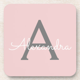 Posavasos Monograma de Rubor Gris rosa moderno con guión de
