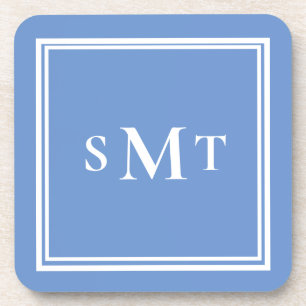 Posavasos Monograma de tres letras azul y blanco