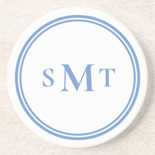 Posavasos Monograma de tres letras azul y blanco