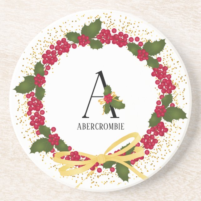 Posavasos Monograma de vacaciones inicial A personalizado (Frente)