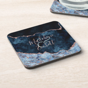 Posavasos Monograma del Boda de mármol del Rosa azul de la M
