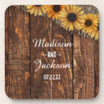 Posavasos Monograma del Boda del girasol de la madera y la m<br><div class="desc">Rústica Madera y Burlap Sunflower Country Farmhouse Moda Boda Monogramas Con el moderno guión de guión! ~ Revisa mi tienda para ver toda la suite boda para este diseño!</div>