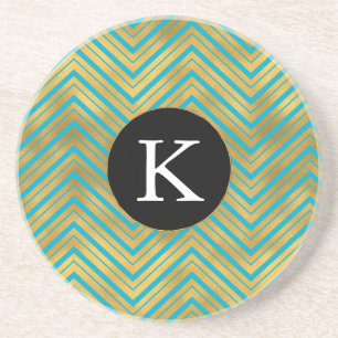 Posavasos Monograma del Chevron de oro turquesa de moda
