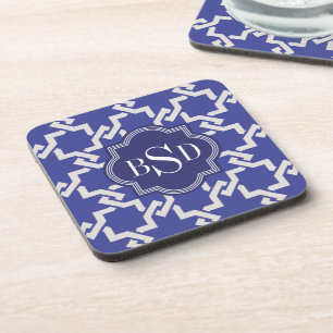 Posavasos Monograma del modelo del añil que entrelaza