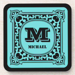 Posavasos Monograma del nombre del alfabeto decorativo verde