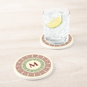 Posavasos Monograma del Personalizado de claves griegas redo