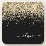 Posavasos Monograma del Purpurina negro dorado Nombre de la<br><div class="desc">Máscaras de papel de Monograma con guión de Purpurina negro y dorado. Esto hace que la graduación perfecta, el cumpleaños, el boda, la ducha de novia, el aniversario, la ducha de bebé o la fiesta de soltera sea un regalo para alguien que ama el lujo glam y los estilos de...</div>