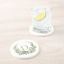 Posavasos Monograma dorado Foliage inicial blanco