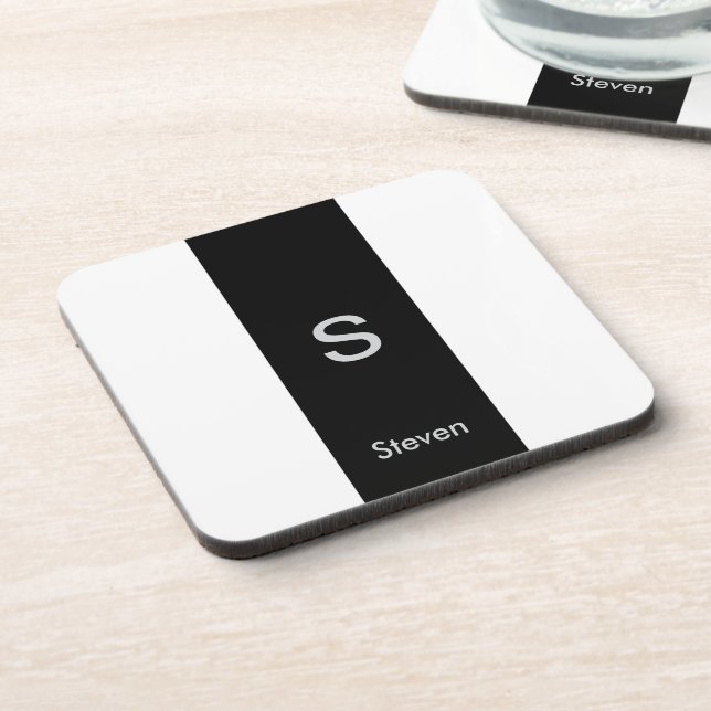 Posavasos Monograma dos tonos moderno negro y blanco (Lado Izquierdo)